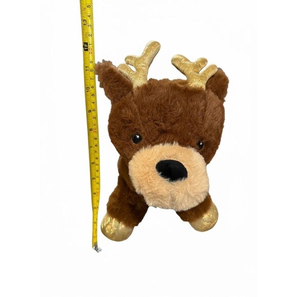 Plush Reindeer Stuffed Animal Toy 11" x 12" With Golden Antlers & Hooves - Picture 4 of 6
